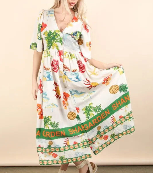 Button Down Printed Midi Dress