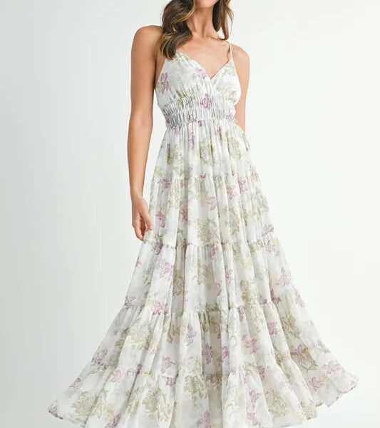 Floral Print Tiered Cami Maxi Dress