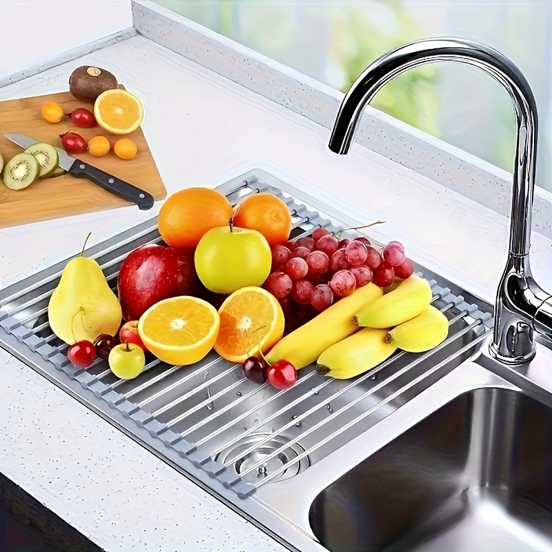 Deluxe Roll-Up Stainless Steel Dish Drying Rack - onlinemegasale.com