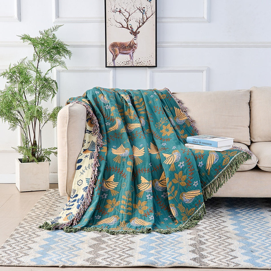 Reversible Scandinavian Bird Blanket | 100% Cotton Blanket - onlinemegasale.com