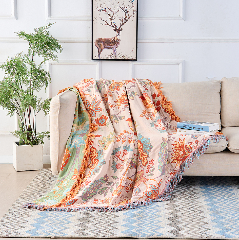 Rustic Floral Boho Blanket | 100% Cotton Floral Blanket - onlinemegasale.com