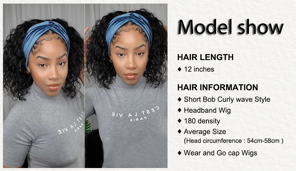 Cranberry Bob Water Headband Short Wave 180% Density Human Hair Beginner Wig - onlinemegasale.com