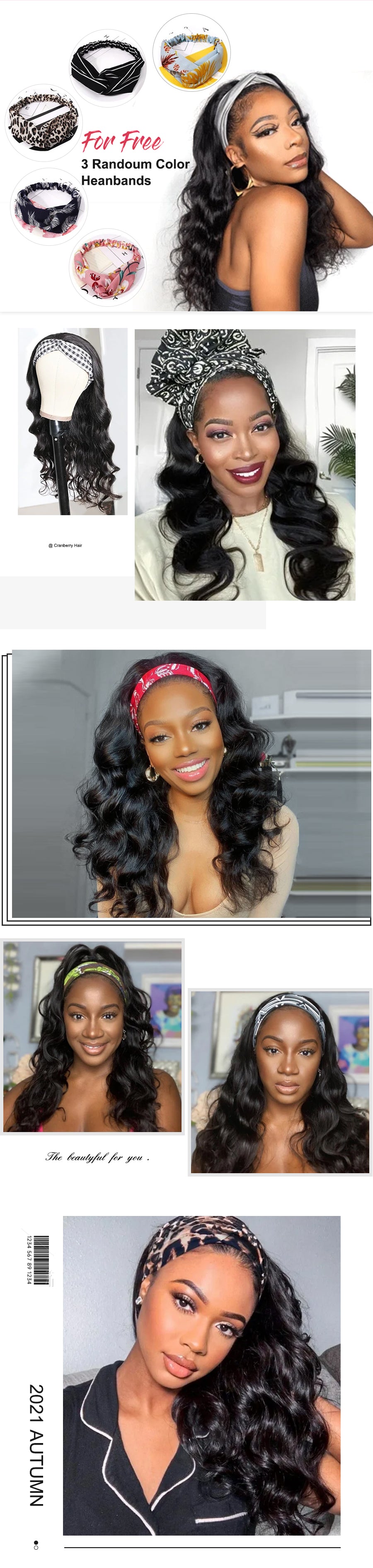 Cranberry Body Wave Human Hair Wig Glueless Wig Brazilian Virgin Hair Headband Wig 180% Density - onlinemegasale.com