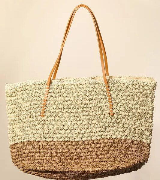 Fame Straw Braided Beach Tote Bag