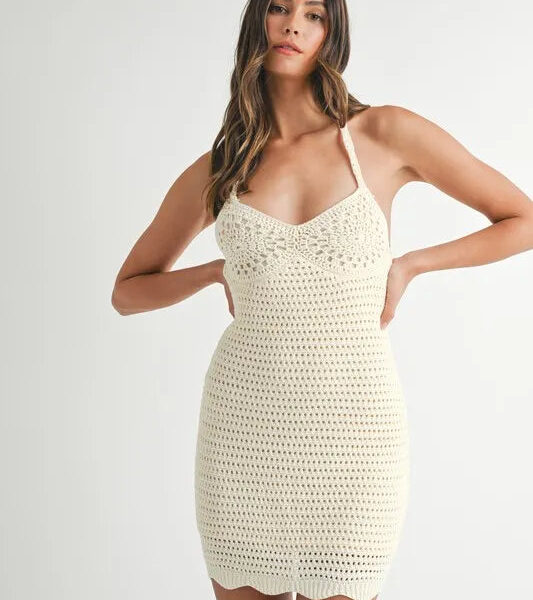 Crochet Crisscross Spaghetti Strap Mini Dress