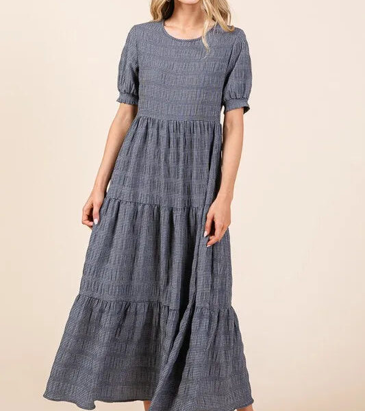 Textured Short Sleeve Tiered Dress