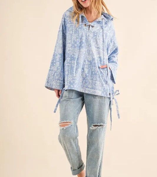 And The Why Bandana Pattern Lace Up Detailed Windbreaker