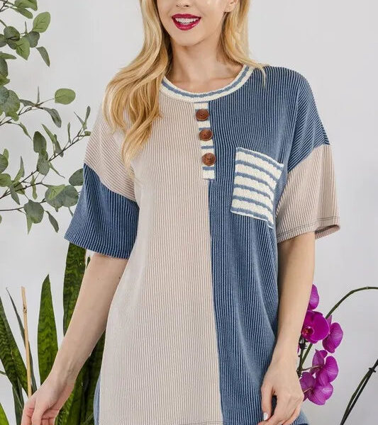 Rib Contrast Short Sleeve T-Shirt