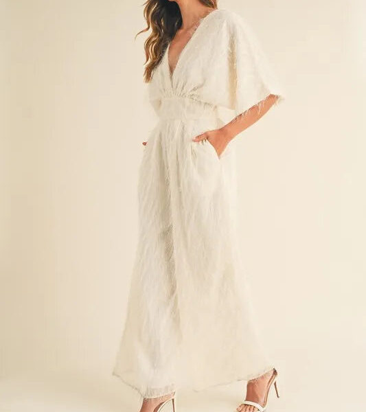 Fluffy Deep V Neck Wide Leg Jumpsuit