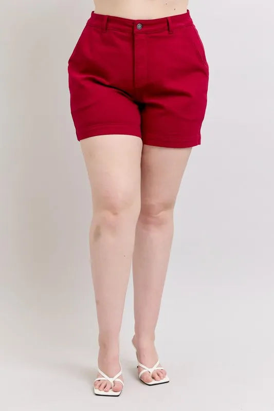 cf76cb98a571455ab8e31c81a240bb52-Max-Origin Plus Size High Waist Tummy Control Garment Dyed Heart Shaped Denim Shorts - onlinemegasale.com