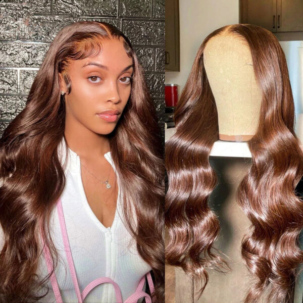 New Popular Choclate Brown Body Wave HD Lace Wig Virgin Human Remy Hair with Baby Hair around