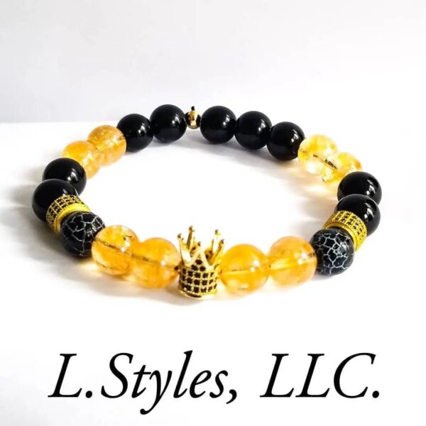 Elegant Citrine and Onyx Crown Bracelet Set