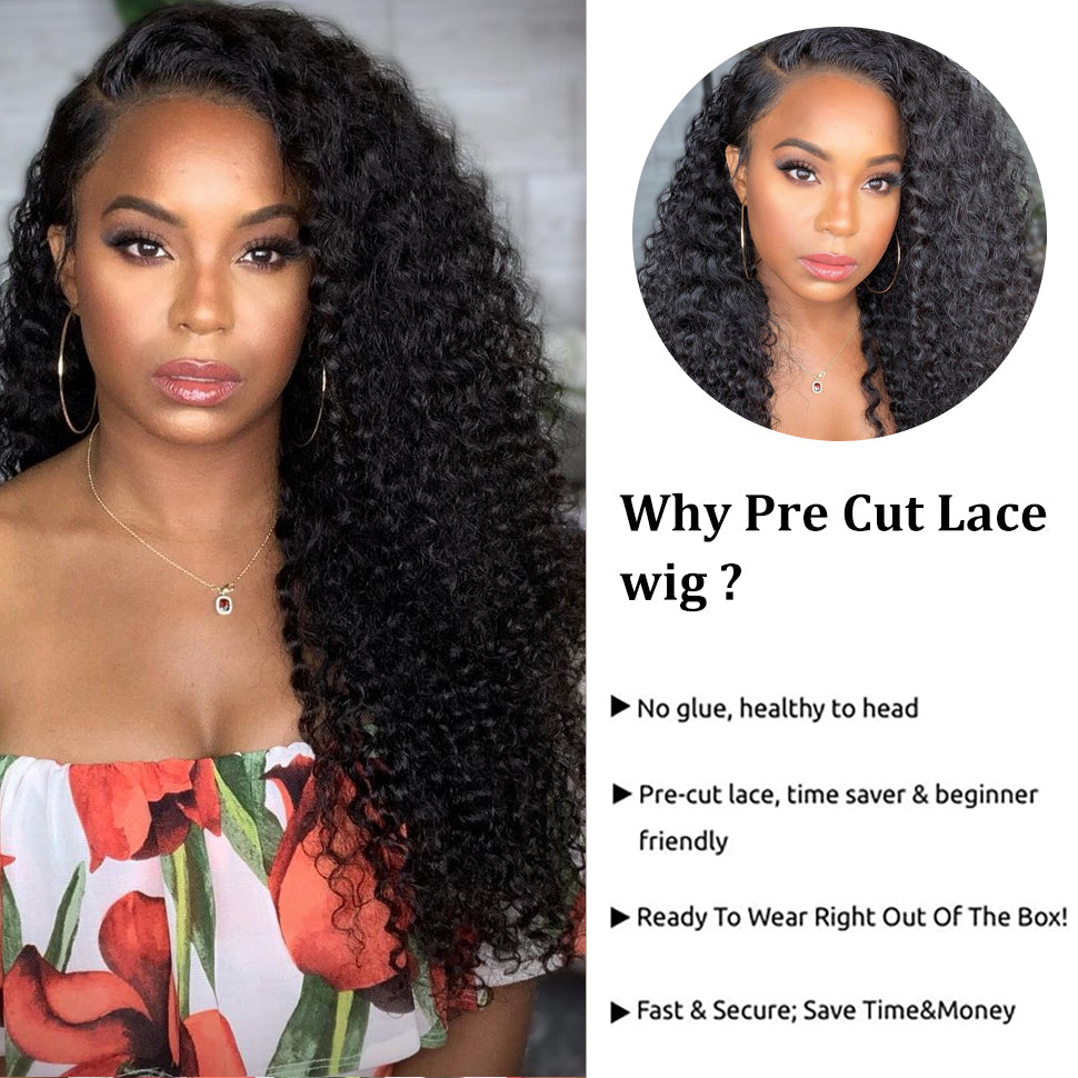 Curly Hair 12A 4x4 5x5 Pre Cut HD Lace Closure Human Hair Wigs Wear & Go Glueless Wigs - onlinemegasale.com
