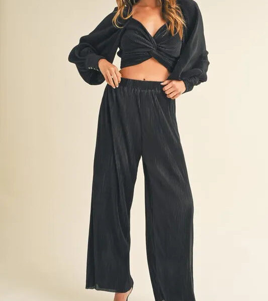 Front Twisted Long Sleeve Top and Pants Set