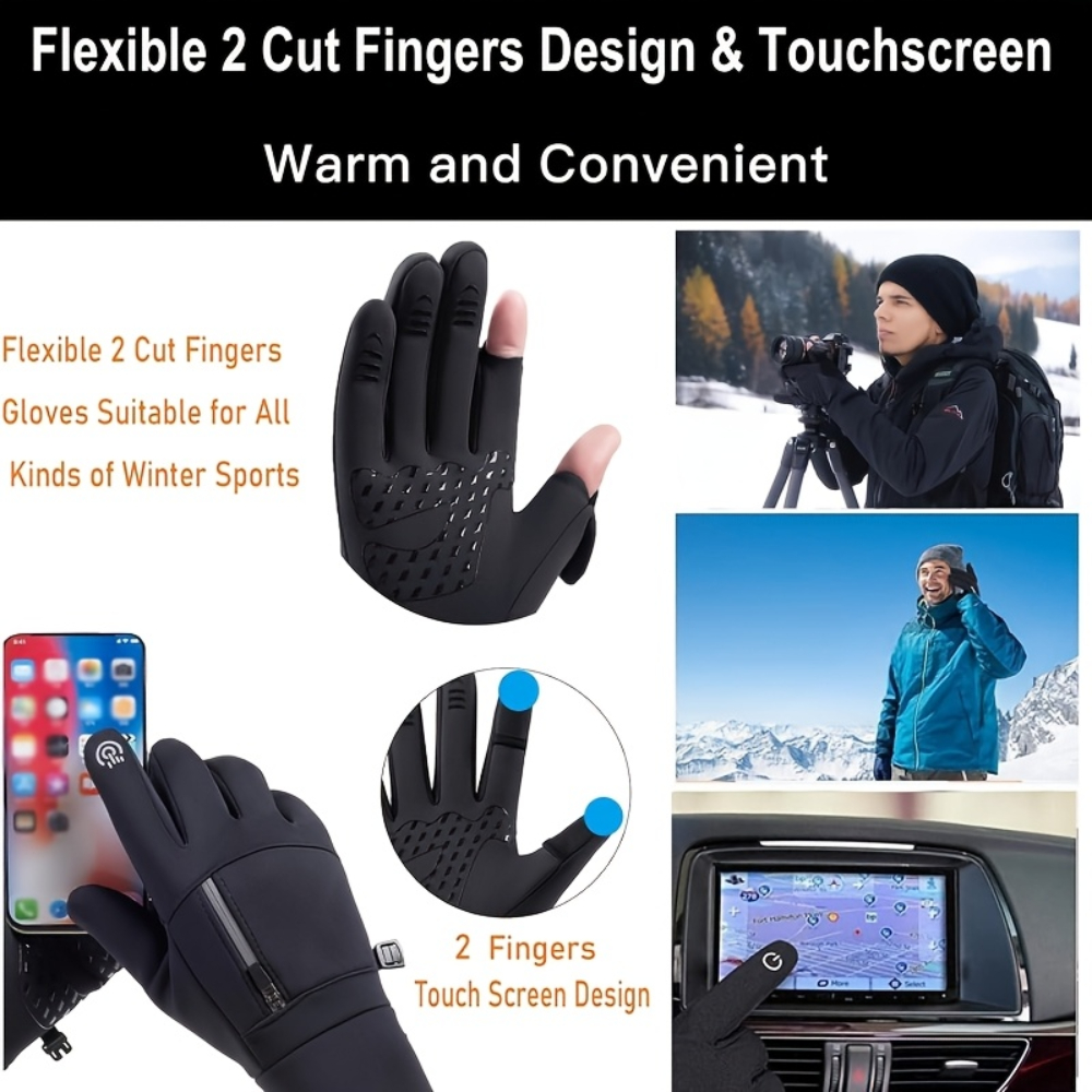 1 Pair Of Winter Windproof And Waterproof Touch Screen Warm Gloves, Suitable For Outdoor Cycling, Fishing, Running, Skiing, Christmas Gifts - onlinemegasale.com