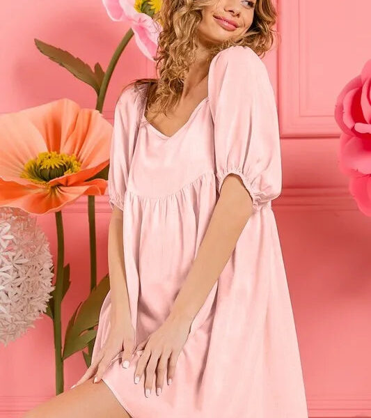 Washed Linen Tiered Midi Dress with Puff Sleeves