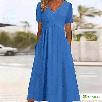 🍀LAST DAY SALE 50% OFF🍀Women’s V-Neck Short Sleeve Long Dresses - onlinemegasale.com