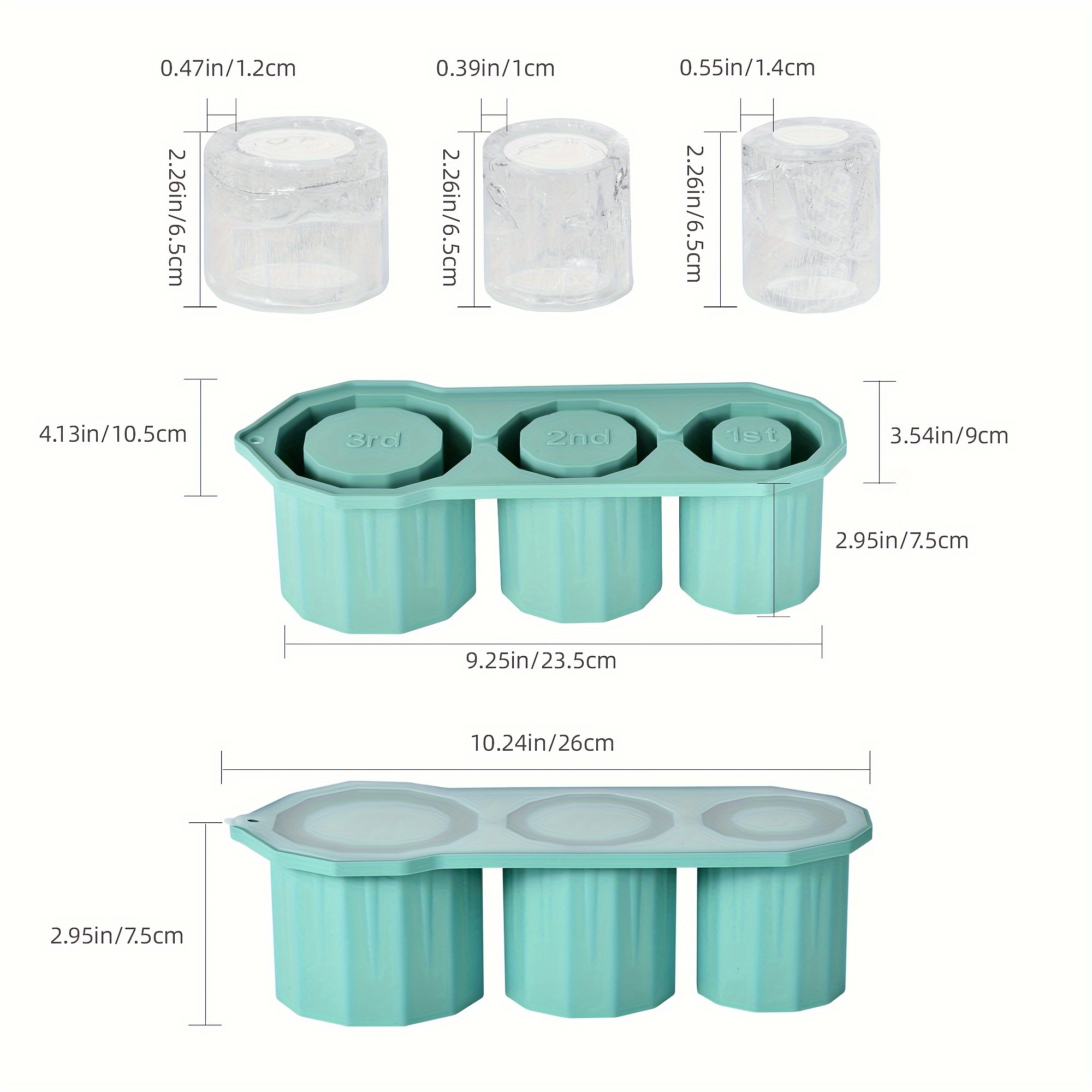 Silicone Ice Mold with Lid, 3 Cavity Hollow Cylindrical Tray - onlinemegasale.com
