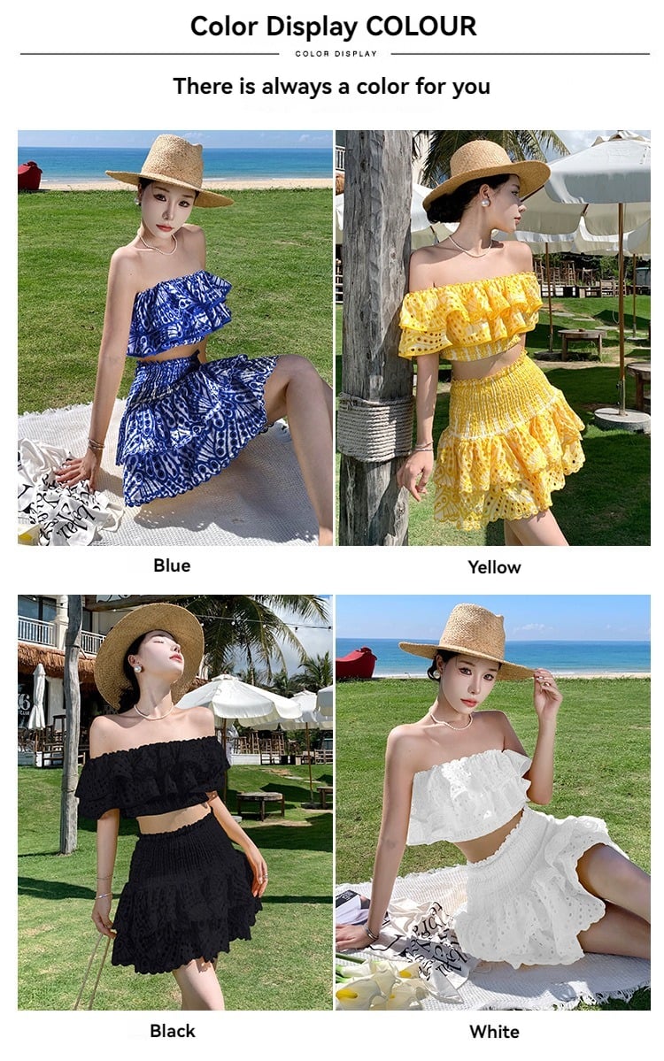 (🔥HOT SALE NOW 47% OFF)One-shoulder short seaside holiday two-piece suit - onlinemegasale.com