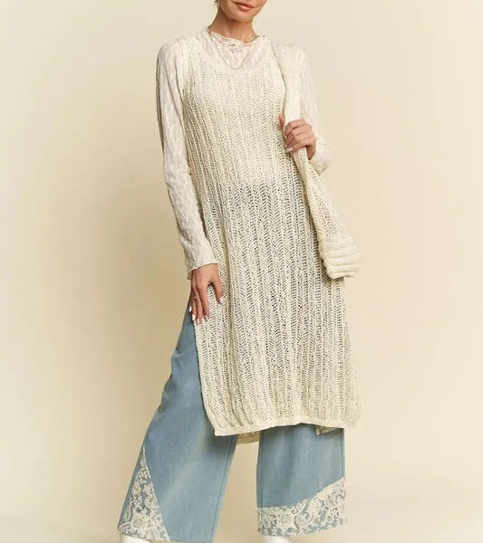 Knit Side Slit Round Neck Sleeveless Dress & Bag