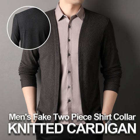 Men's Fake Two Piece Shirt Collar Knitted Cardigan - Buy two and get free shipping! - onlinemegasale.com