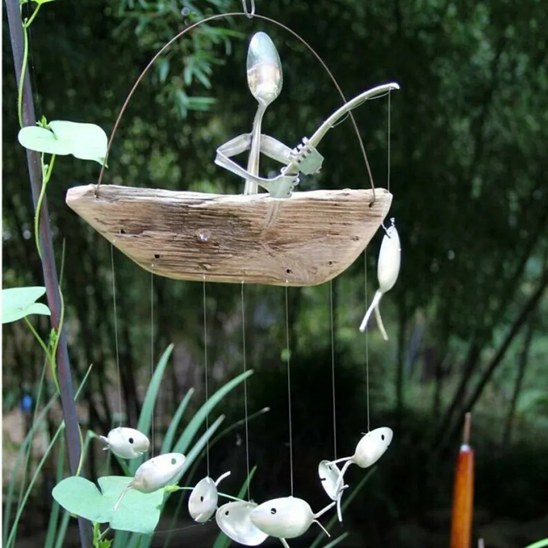 eb4736ebab6ba205944501cba664a1327dcb00c3 ❤️Handmade Fisherman Man Spoon Fish Sculpture Wind Chime - onlinemegasale.com