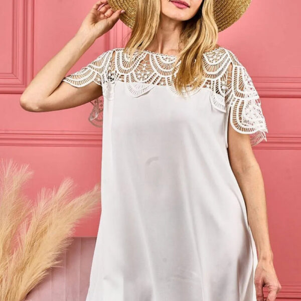 Crochet Lace Yoke Detailed Wrinkled Top