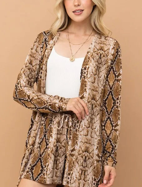 Animal Print Kimono and Shorts Set