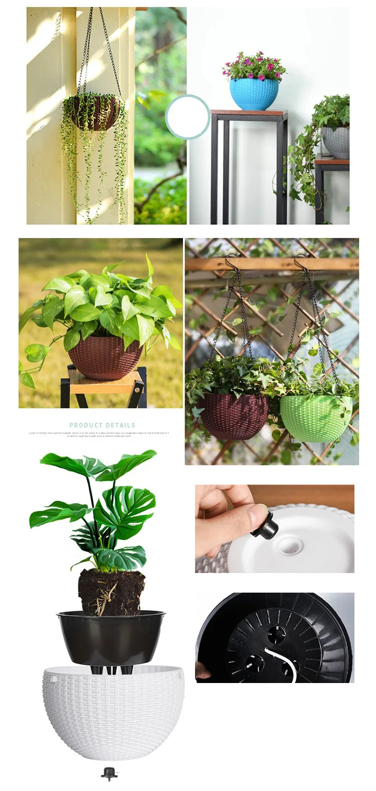 Plastic Rattan Hanging Planter Basket with Drainage Hole - onlinemegasale.com