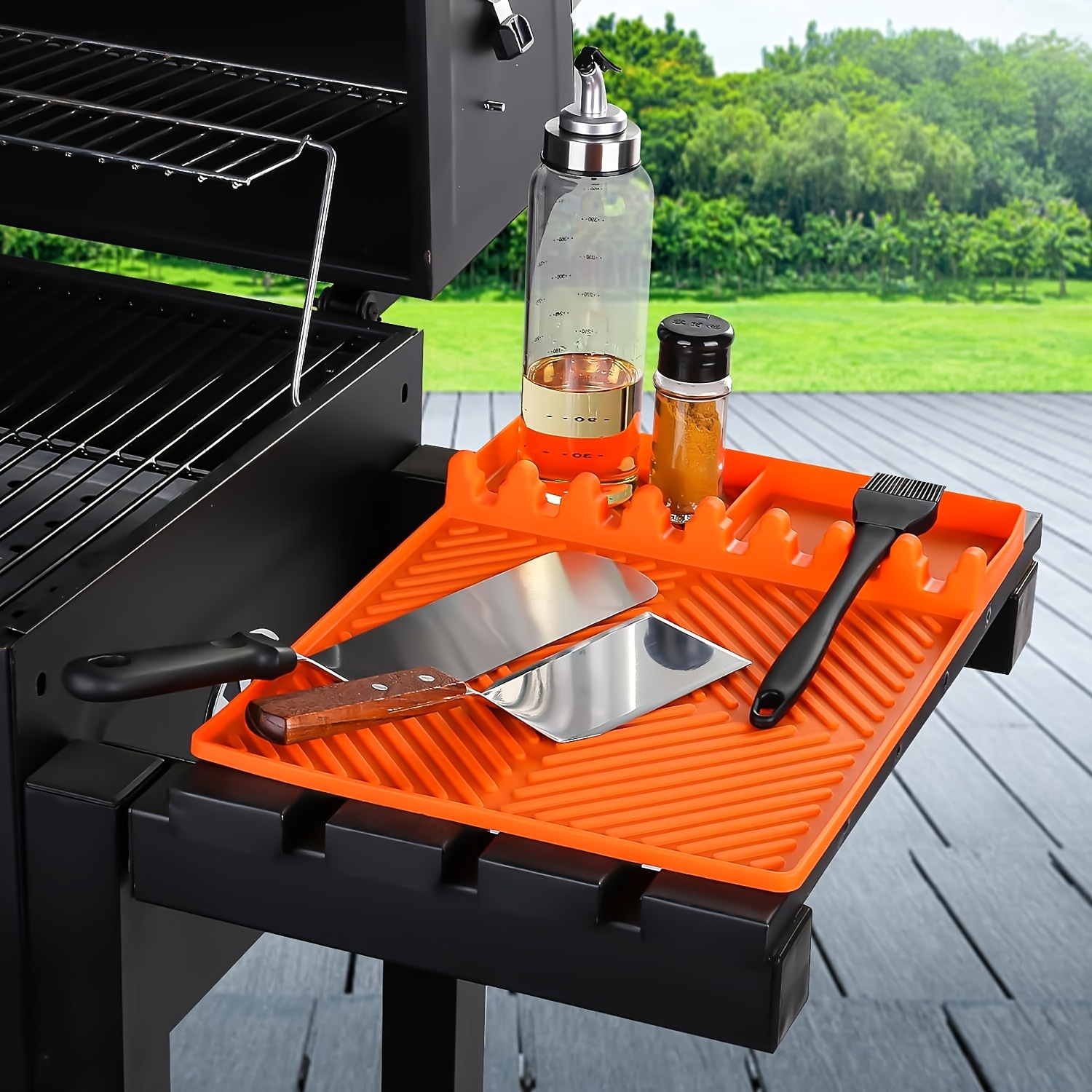 Silicone Grill Mat with Spatula Mat & BBQ Caddy - onlinemegasale.com