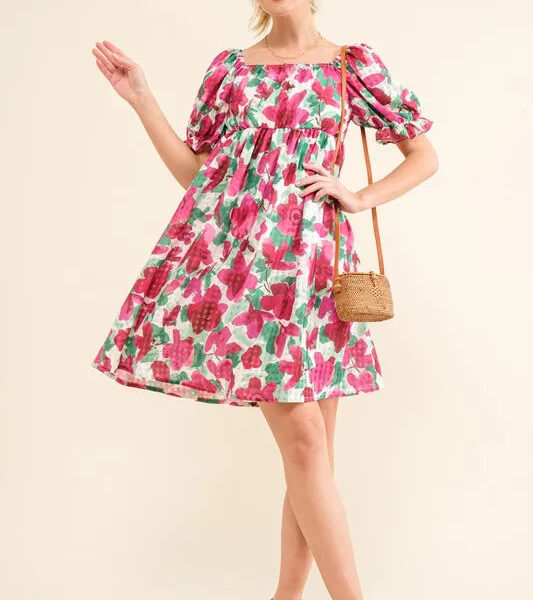 Smocked Floral Ruffle Short Sleeve Mini Dress
