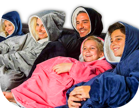 Fathoods™ - The Big fat hoodie blanket - onlinemegasale.com Family wearing the fathoods blancket sweatshirt