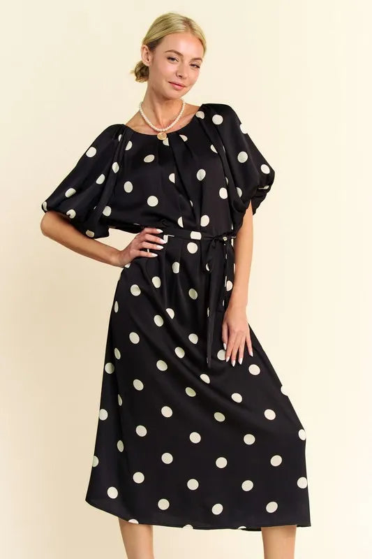 fb6beb9e47724626a93895875c1703ef-Max-Origin Polka Dot Puff Sleeves Waist Tie Midi Dress - onlinemegasale.com