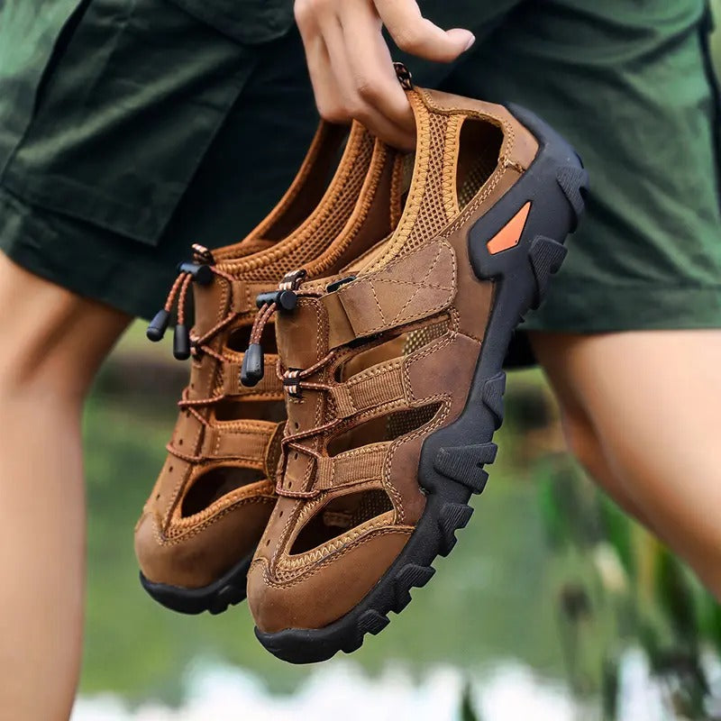 fc278b7290455b21acdb560769a1b509 Men's Genuine Leather Closed Toe Non-slip Outdoor Hiking Sandals - onlinemegasale.com