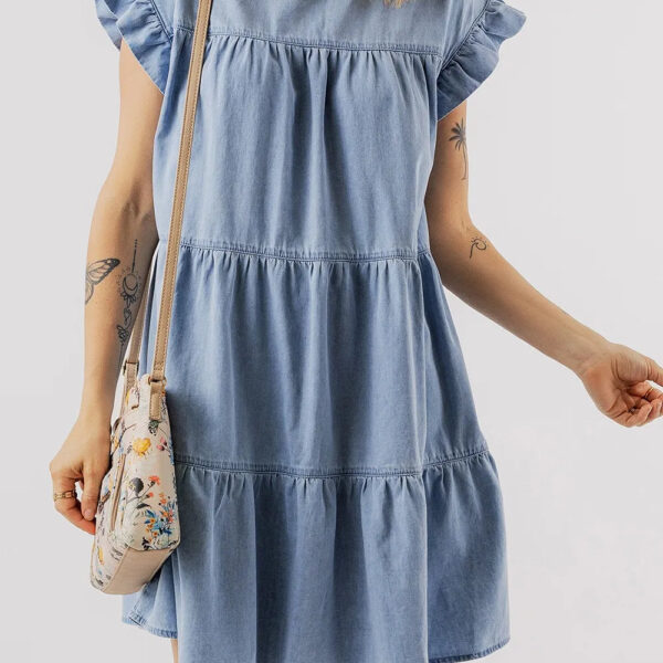 Ruffle Cap Sleeve Tiered A-line Denim Dress