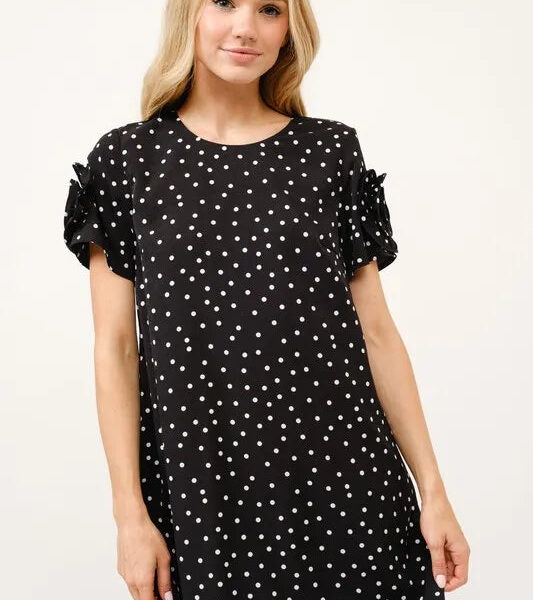 Embellished Sleeve Polka Dots Shift Dress