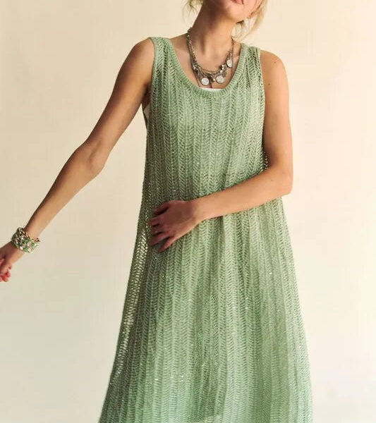 Knit Side Slit Round Neck Sleeveless Dress & Bag