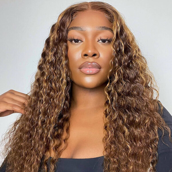 Cranberry Glueless Breathable Wigs 5x5 Lace Wig  Deep Wave 4/27 Color Human Hair Air Wigs