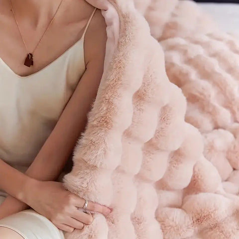Rabbit Faux-Fur Blanket Throw - onlinemegasale.com