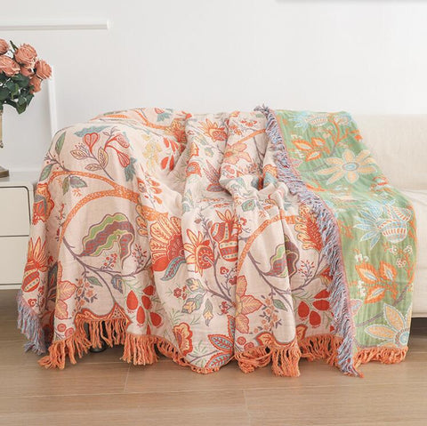 Rustic Floral Boho Blanket | 100% Cotton Floral Blanket - onlinemegasale.com