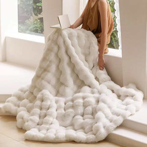 Rabbit Faux-Fur Blanket Throw - onlinemegasale.com