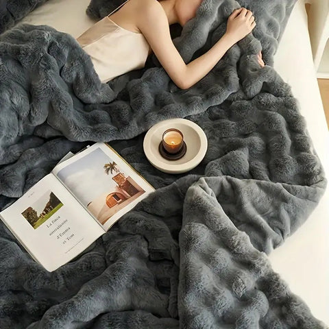 Rabbit Faux-Fur Blanket Throw - onlinemegasale.com