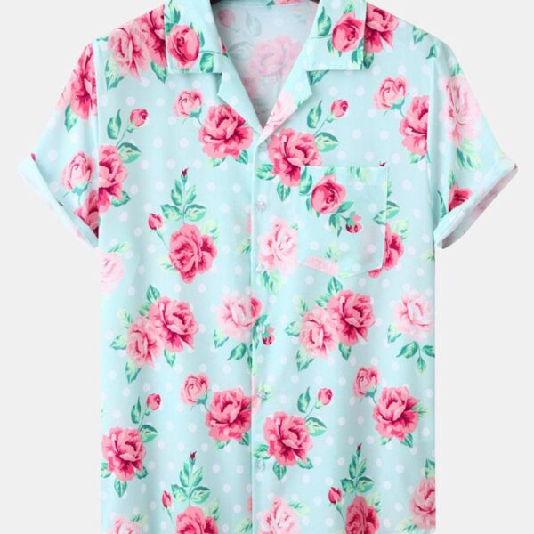 Floral Polka Dot Print Revere Collar Shirt