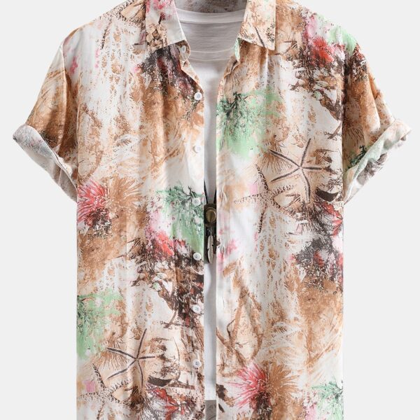 Viscose Botanical Abstract Print Button Up Shirt