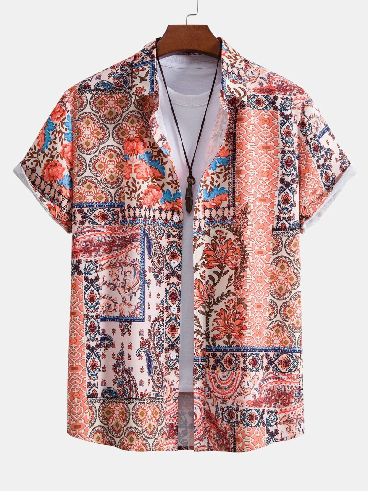 Floral Paisley Patchwork Print Button Up Shirt - onlinemegasale.com