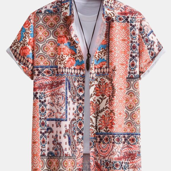 Floral Paisley Patchwork Print Button Up Shirt