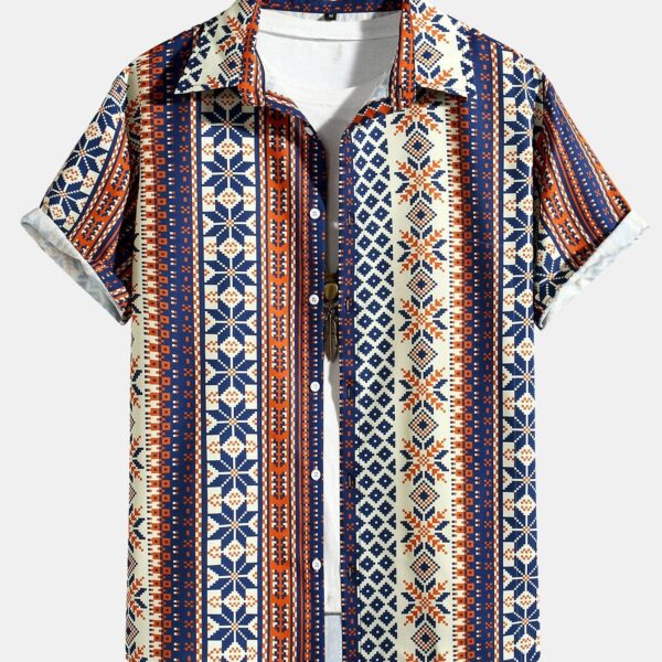 Aztec Geometric Print Button Up Shirt