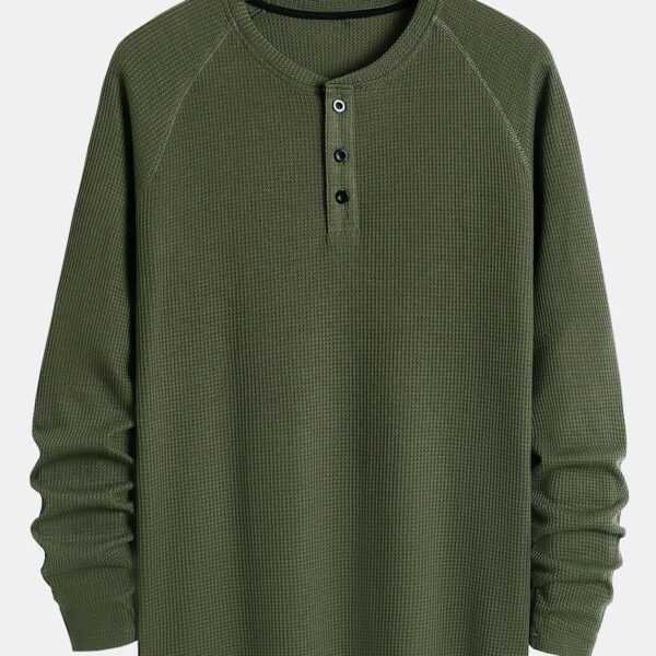 Long Sleeve Arc Hem Waffle Henley Shirt