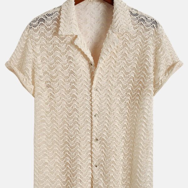 Wavy Jacquard Textured Cuban Shirt