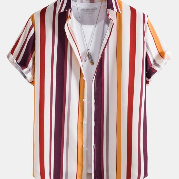 Colorful Stripe Print Button Up Shirt